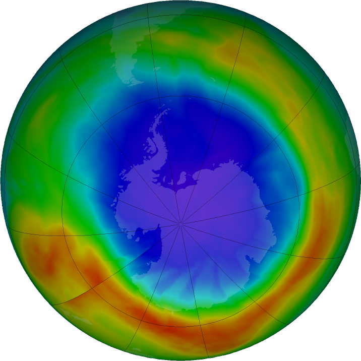 Antarctic ozone map for 14 September 2025